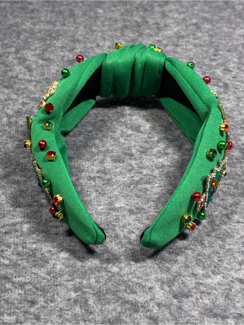Embellished Green Padded Headband with Festive Beading